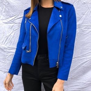 MANGO Suede Royal Blue Jacket